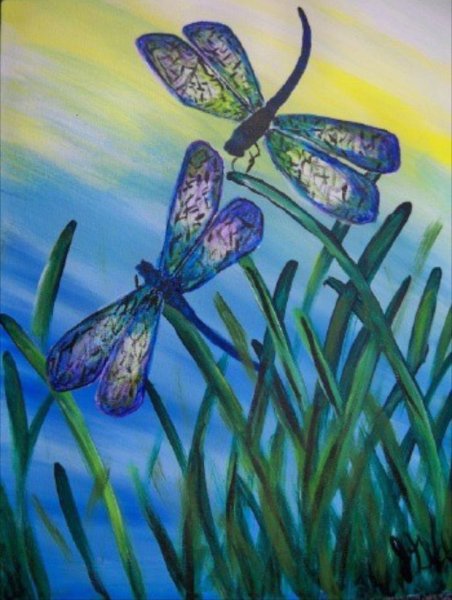Стрекоза гуашью