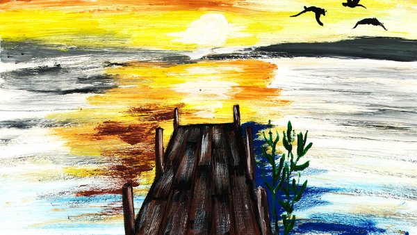 Закат масляными красками