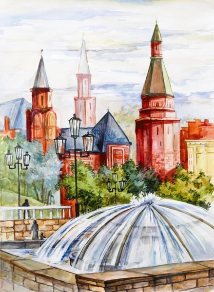 Москва акварель