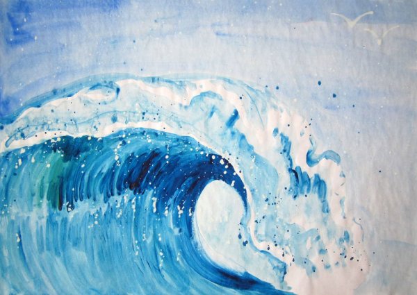 Морская волна гуашью