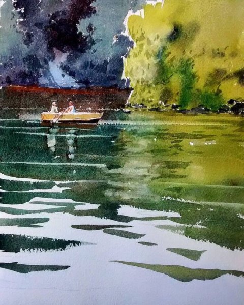 Этюд озеро акварелью