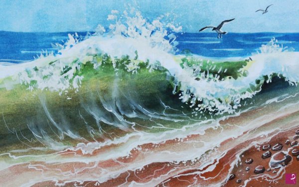Волны гуашью