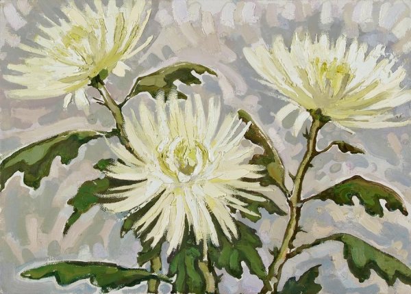 Хризантема золотой шар акварель