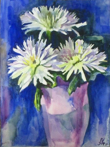 Хризантемы гуашью