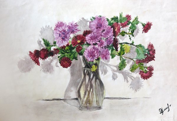 Астры гуашью для детей