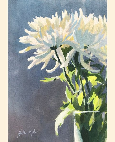 Хризантемы акварелью