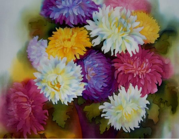 Цветы акварелью хризантемы
