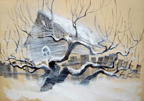 Зимний пейзаж в графике