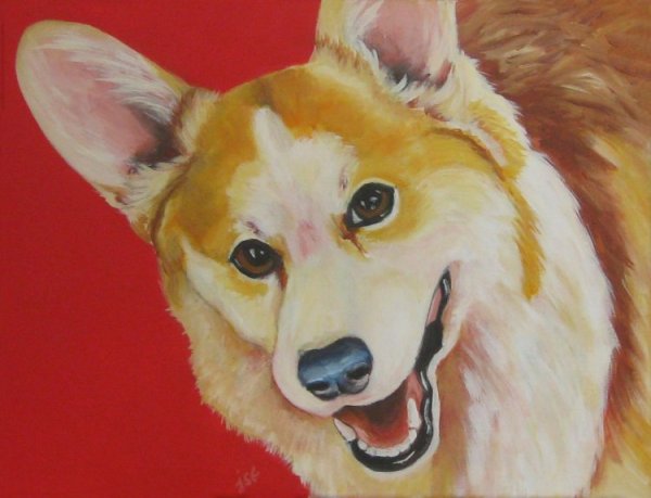 Собака корги акварелью