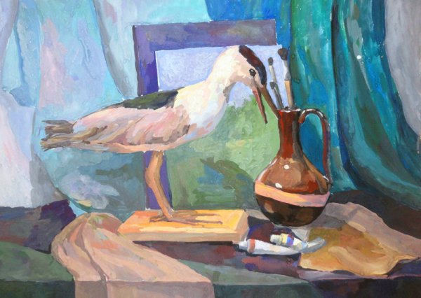 Академический натюрморт с чучелом птицы художественная школа Москва