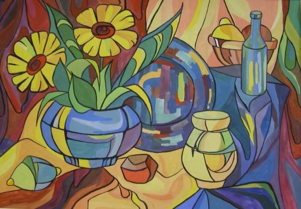 Декоративный натюрморт гуашью
