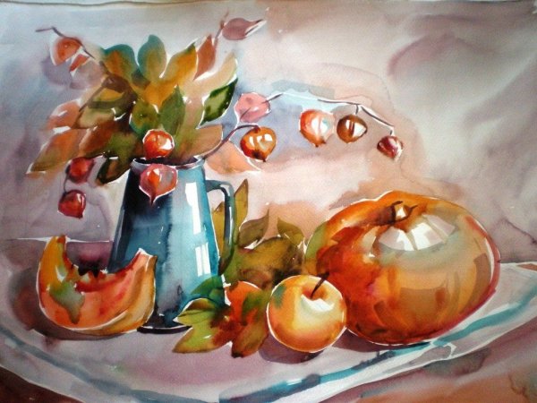 Академическая живопись осенний натюрморт акварель