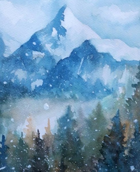 Горы акварелью