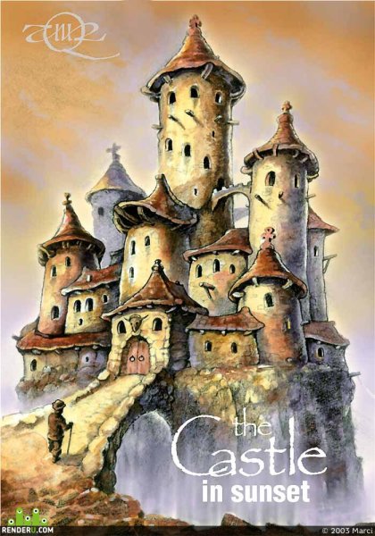 Сказочная крепость акварельными красками