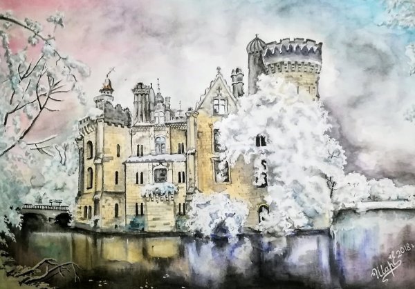 Акварели "замок, карета"
