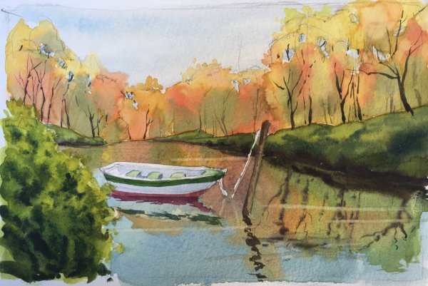 Акварель осенняя река