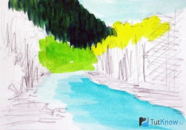 Речка гуашью поэтапно