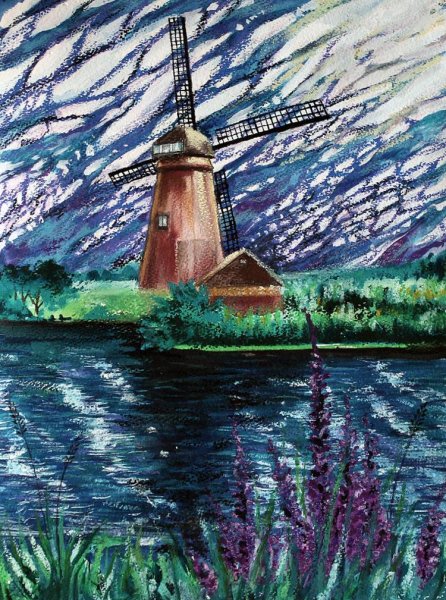 Пейзаж масляными мелками