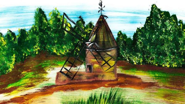 Пейзаж 3 цветами гуашью