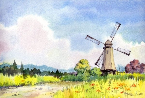 Пейзаж с ветряной мельницей