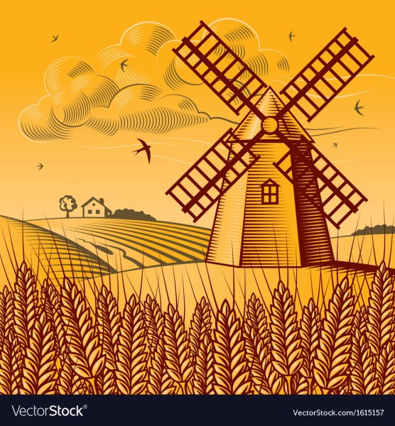 Пшеничное поле с мельницей