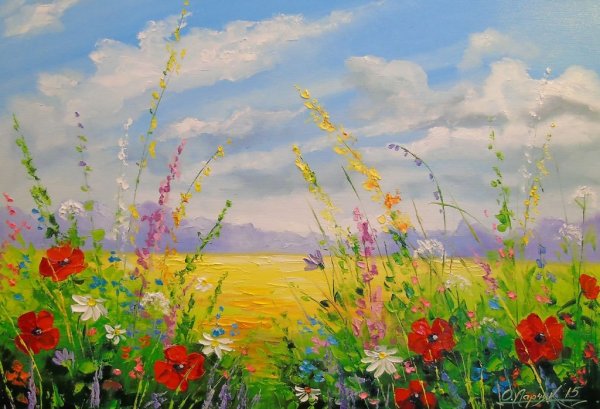 Летний пейзаж акрилом