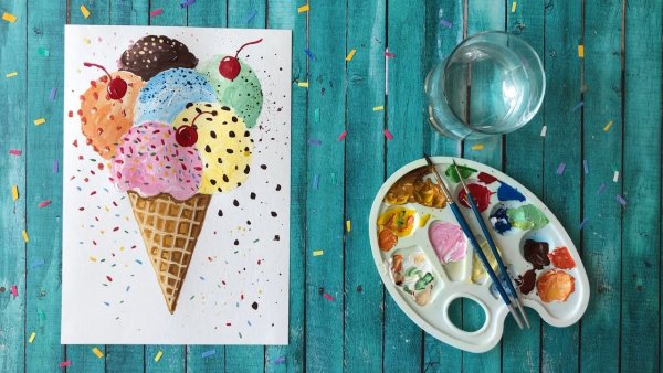 Рисование красками мороженое