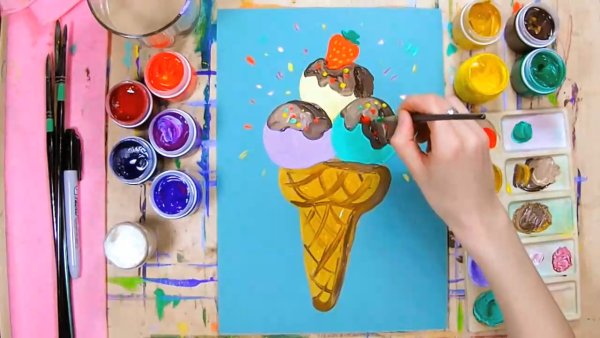Рисование красками мороженое