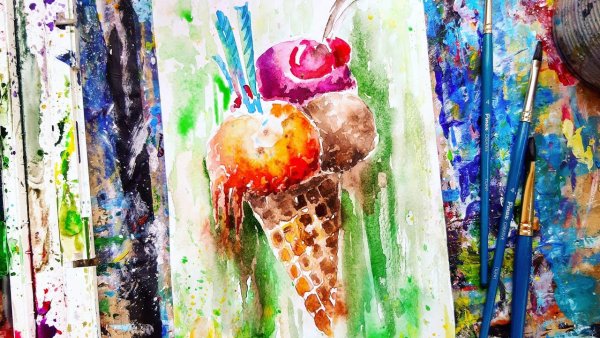 Гуашью мороженое акварелью