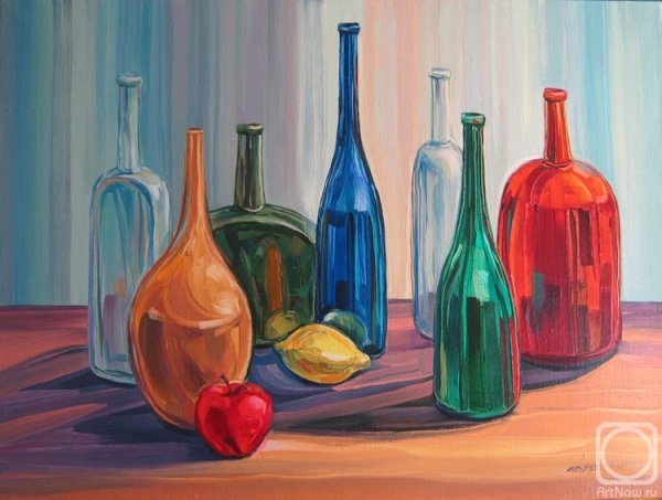 Стеклянная бутылка гуашью