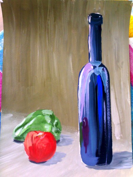 Стеклянная бутылка гуашью