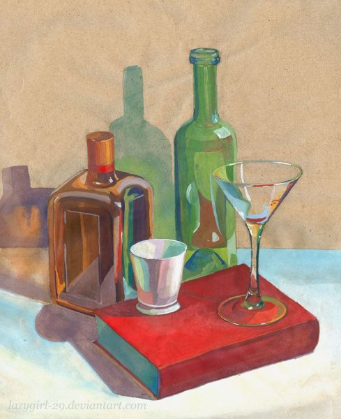 Стеклянная бутылка гуашью