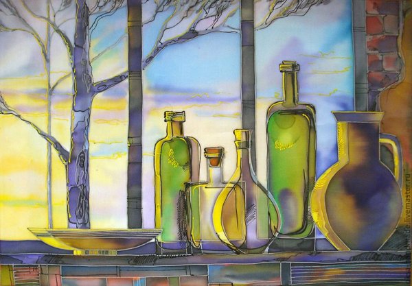 Зеленая бутылка живопись