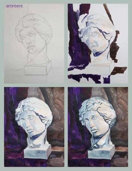 Академическая живопись гипсовая голова