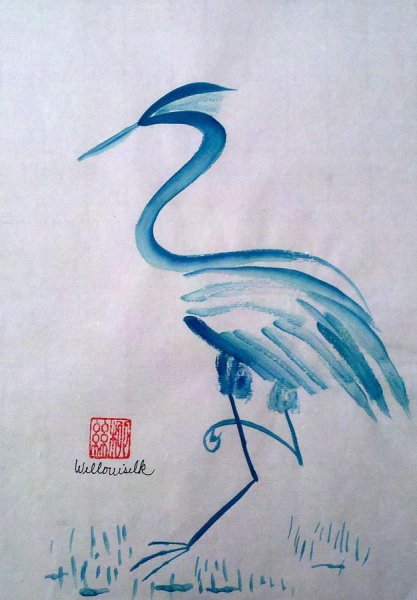 Цапля гуашью