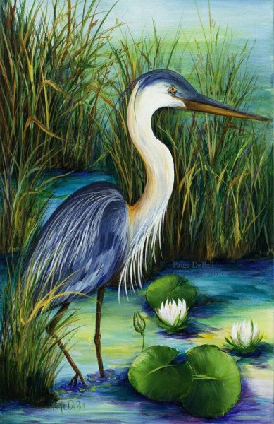Цапля живопись масло