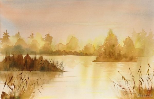 Гризайль акварелью пейзаж