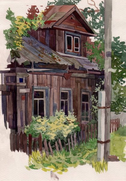 Пленер Этюд акварелью деревня