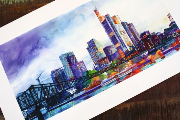 Рисунки акварелью город