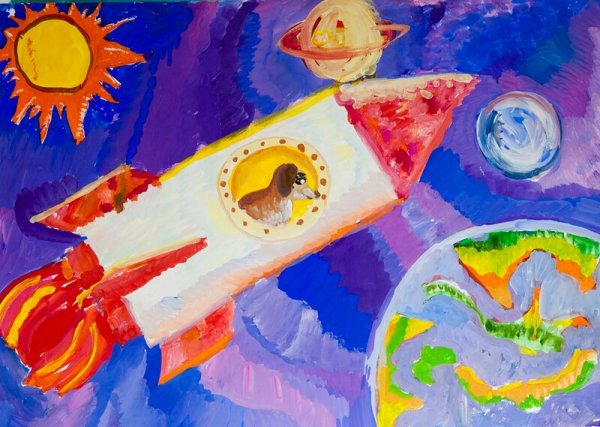 Гуашь полет в космос