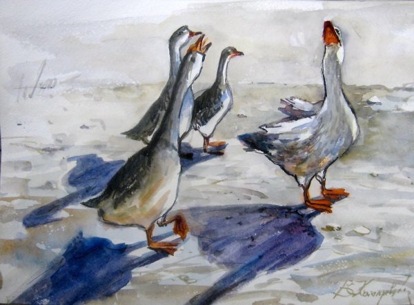 Гусь акварелью