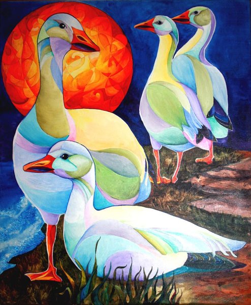 Гусь красками