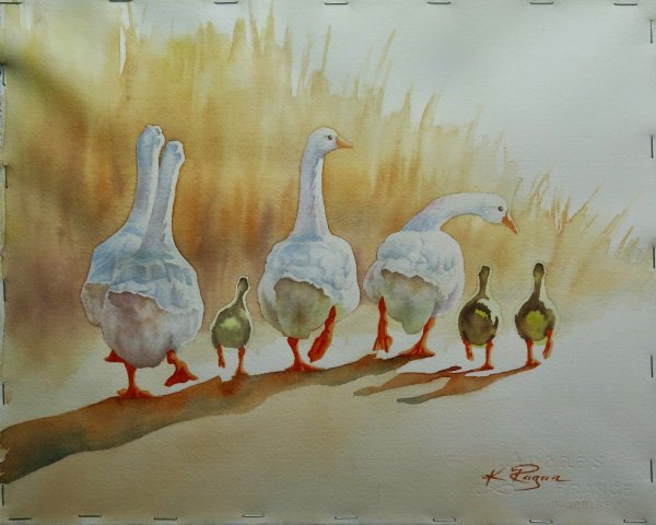 Гусь акварелью живопись