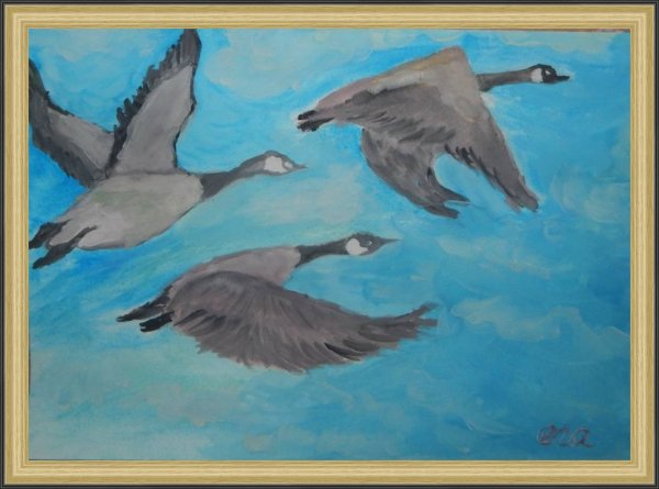 Гуси лебеди акварель