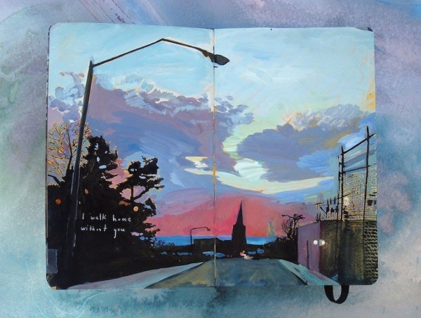 Пейзажи гуашью в скетчбуке