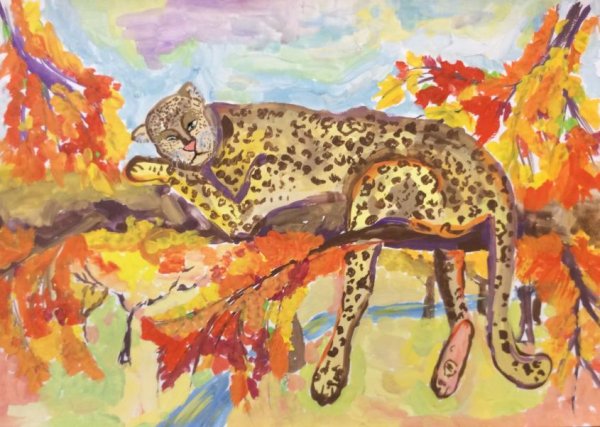 Дальневосточный леопард гуашью