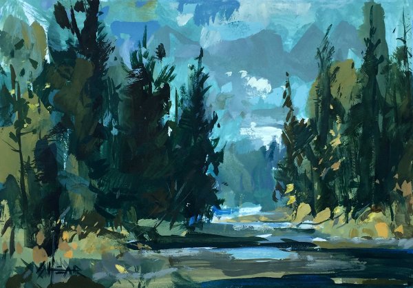 Пейзаж гуашью