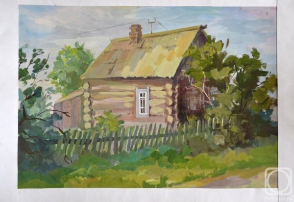Домик в деревне гуашью