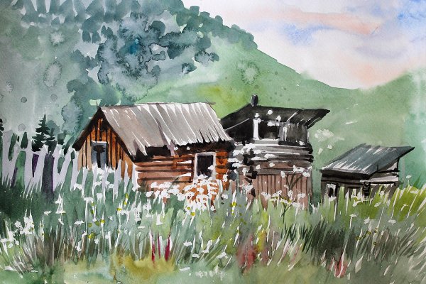 Пленер Этюд акварелью деревня