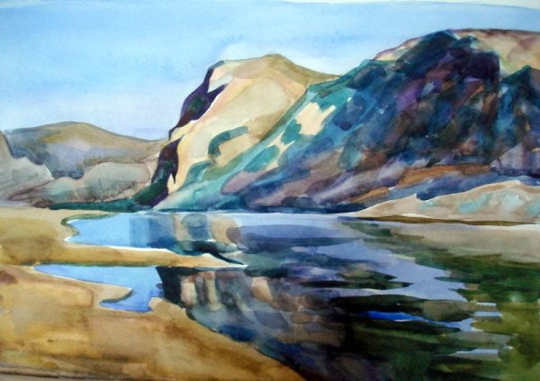 Пейзаж Байкала акварель